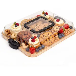 Charcuterie Board with Secure Locking Lid, 6-Compartment Portable Snack Tray for Travel, Picnic & Parties, Reversible Cutting Board & Serving Platter with Handle, Perfect Housewarming Gift