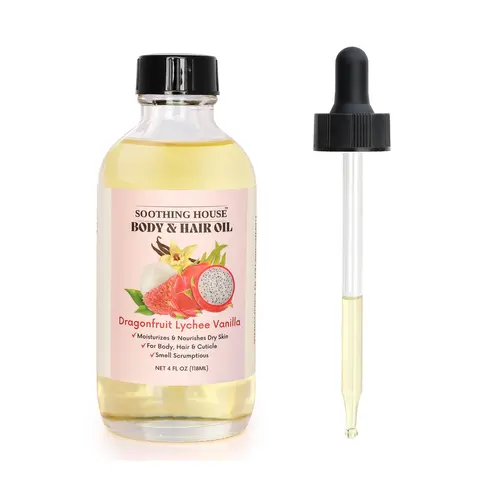 Vegan Tropical Dragonfruit-Lychee-Vanilla Scented Body Oil - 4oz Premium Nourishing, Hydrating Body Care Moisturizer, After-Shower Cuticle Care for Soft, Silky Lightweight Long-Lasting Scent