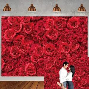 Red Rose Backdrop Flower Wall Romantic Couple Mother's Valentine's Day Photography Background Wedding Bridal Shower Sweet Birthday Party Decoration 7x5ft