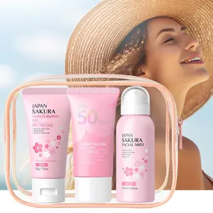 LAIKOU Japan Sakura 3-Piece Set: SPF50/PA+++ Watery Sunscreen, Facial Spray & Moisturizing Gel, Daily Sun Care & Hydration