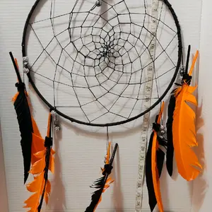 Handmade Black and Orange Dream Catcher - Hanging Home Decor macrame homedecor
