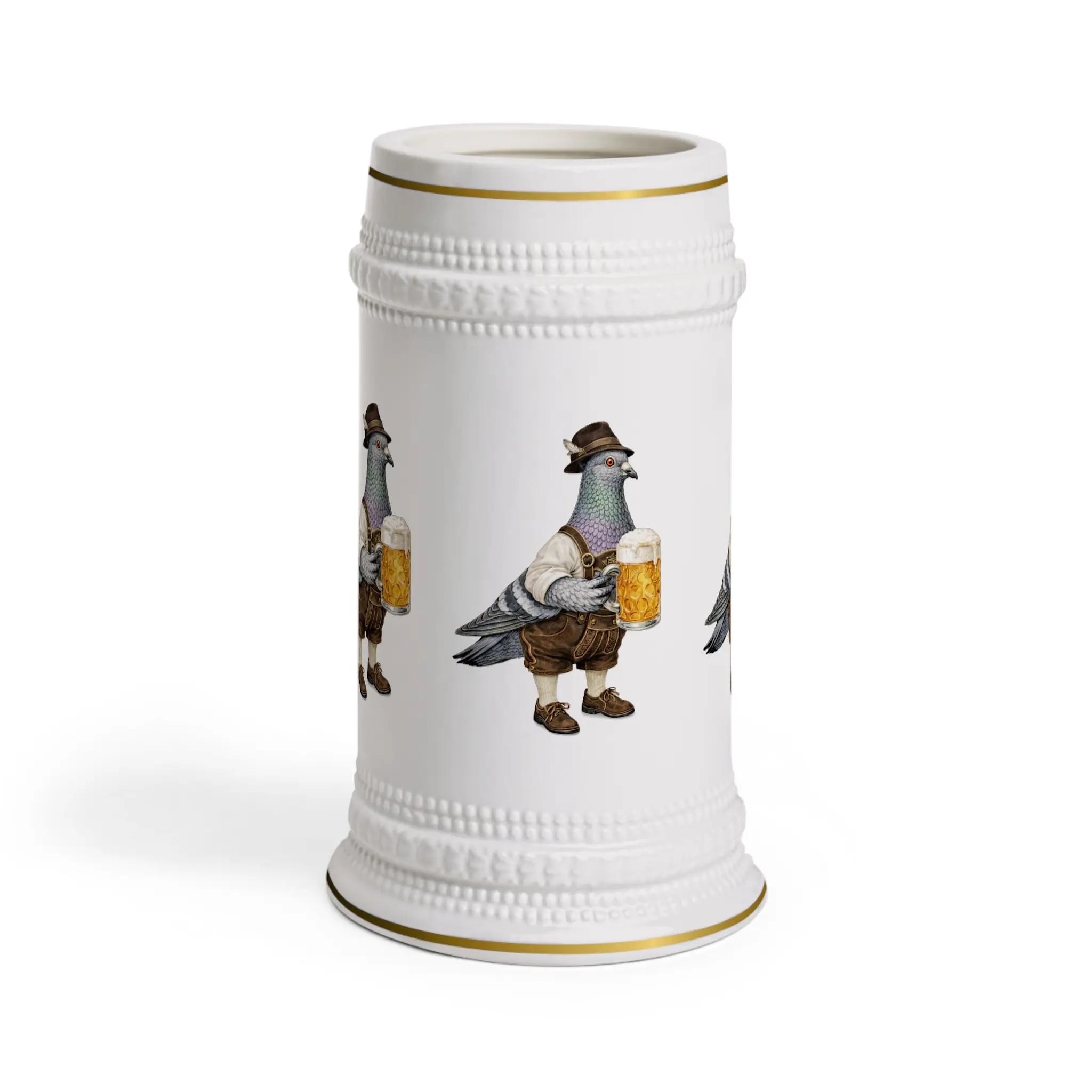 Customizable Personalized Art Printed Classic Ribbed Gloss Finish Cylindrical Ceramic Beer Stein - Sturdy Reusable Yorkville NYC Pigeon Mug, Oktoberfest Bavarian Kitchenware Drinkware