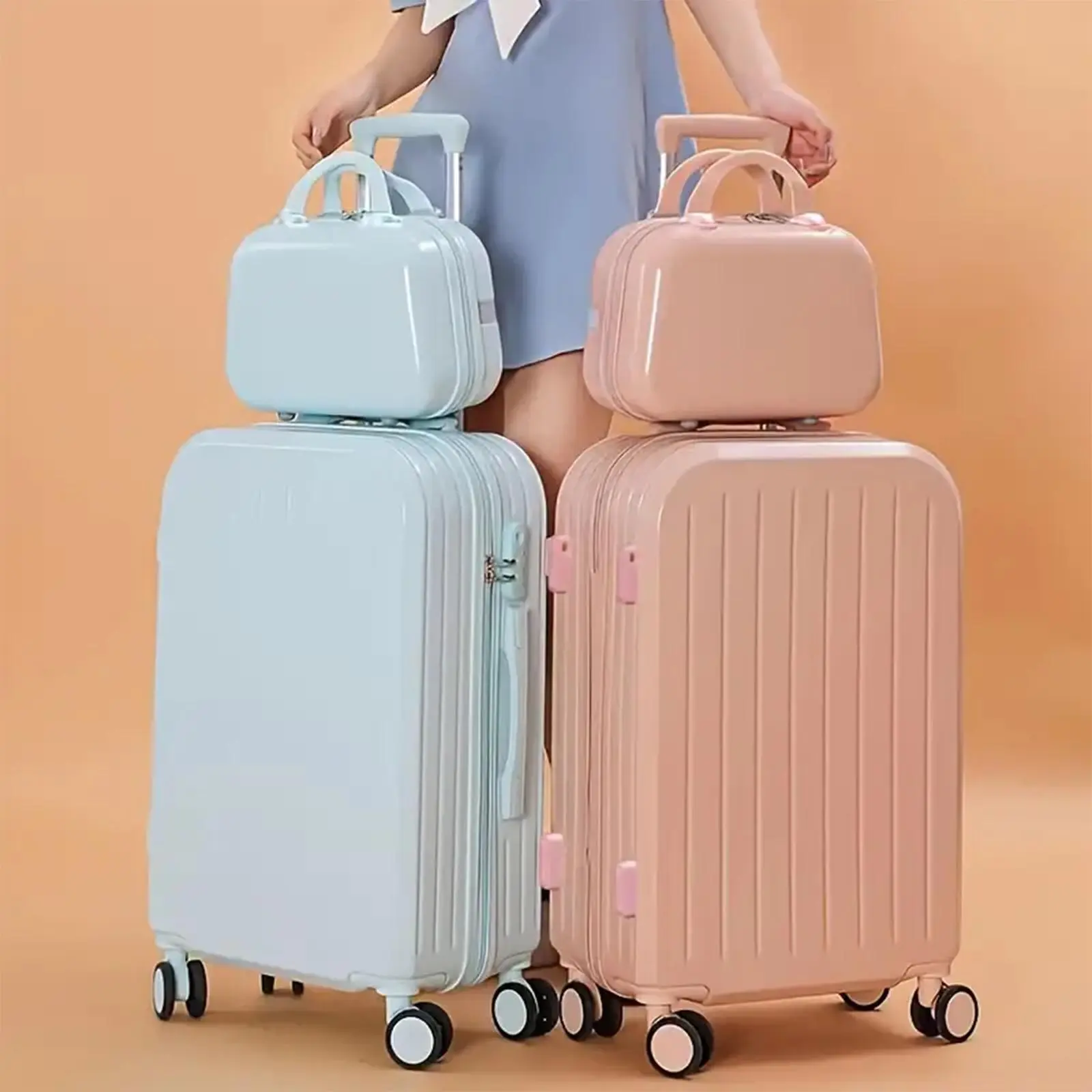 20-inch 2 Piece ABS+PC Hardshell Luggage Set in Classic Design,Can be taken on boardA,Elegant and Durable Suitcases,Lightweight Luggage with one handbag set, Cabin Size Blue, Luggagesets Back to school summerwins