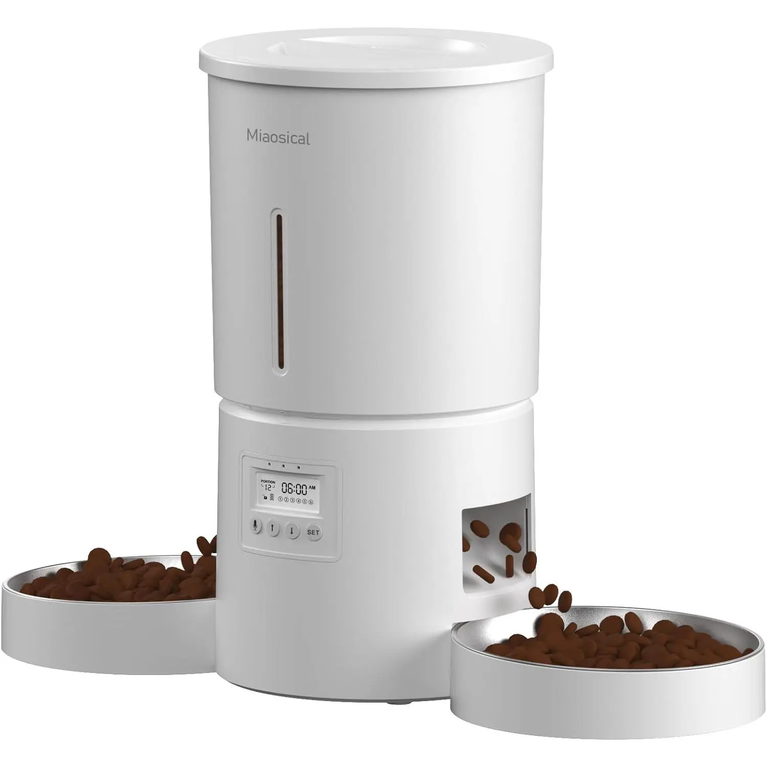 Miaoscal 4.2L Automatic Pet Feeder for 2 Pets, Dual Bowls, Portion Control, Up to 6 Meals Daily, Voice Recorder & Timer