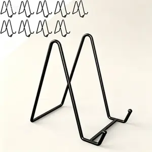 Display Stands 10 Packs for Plate and Picture, 6 Inch Black Metal Plate Holders for Display, Decorative Plate Stand Book Holder Photo Easel, Sturdy Reusable Stand for Showcasing Collectibles