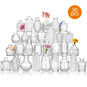 WHONLINE 18/30 Pcs Glass Bud Vases in Bulk, Flower Vases for Centerpieces, Small Vases for Flowers in Bulk for Centerpieces Rustic Wedding Home Table Decorations, For Halloween and Christmas
