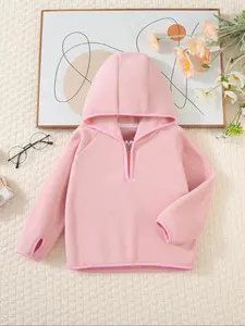 Girls' Knit Hooded Fashion Sweatshirt, Zipper Half Open Design, Soft Comfortable Warm, Suitable for Parties or Gifts, Ages 3-10, Hooded Hoodie, Heat Trapping Pullover