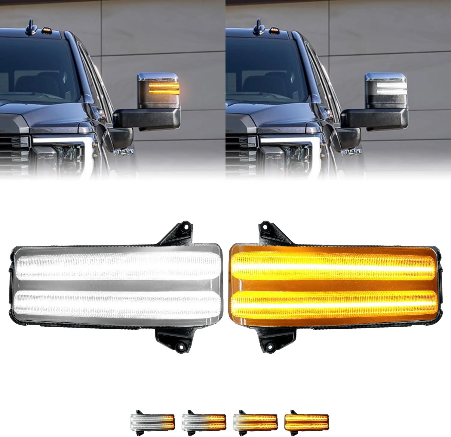 ROCCS LED Sequential Amber Turn Signal Lights, White Parking Lights,Plug-and-Play,Compatible With 2020-2026 Chevy Silverado/GMC Sierra 2500HD 3500HD,Truck Mirror Lights