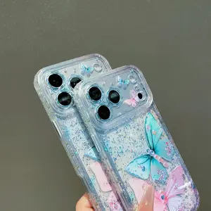 Sparkling Dual Color Butterfly Phone Case for iPhone 17-14 Pro Max Series, Anti-Drop Protection, Beautiful Creative Design, Unique Style