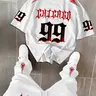 Men's Short-Sleeve Round-Neck T-Shirt and Long Pants Set, Casual Classic Graphic Printed Tee and Loose-Fit Pants with Drawstring, Outfit for Spring and Autumn, Matching Outfits Set