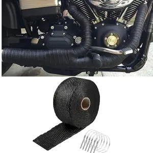 Motorcycle Exhaust Insulation Kit, 2 X 16 Ft Glass Fiber Wrap with Stainless Steel Straps, Car Exhaust Muffler Soundproofing