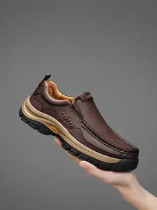 Men's Handmade Low-Top Casual Thick Shoes, Fashion Simple Vintage Slip-On Loafers, Comfortable Breathable Durable Non-Slip Rubber Sole