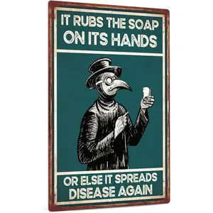 Funny Bathroom Sign, Vintage Gothic Wall Decor for Home, Restroom, Kitchen, 12 x 8 Inches Aluminum