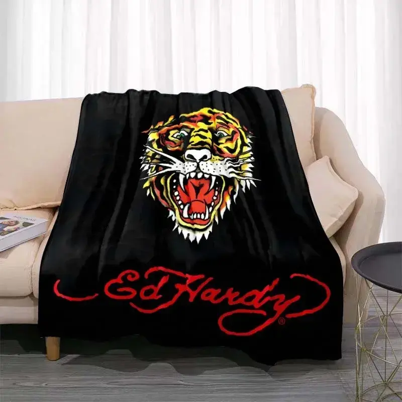 3D Tattoo Tiger Skull Flannel Throw Blanket Edgy Streetwear Style For Living Room And Bedroom