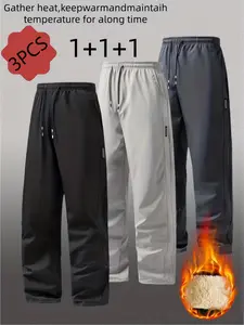Men's Winter Fleece Lined Sports Pants Set, Elastic Waist, Pocketed, Slim Fit, Casual Running Jogging, Outdoor Hiking Gym Wear, Sports Bottoms