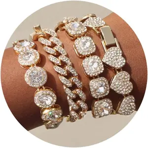 4 count  Bracelets for Women  Clustered Tennis Bracelet for Women Heart Round  Cuban Bracelet Layered Link Bracelet Set Fashion  for Women Set
