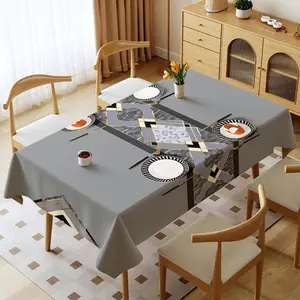 1pc Rectangular Polyester Tablecloth, Multiple Specifications Available, Multicolor Geometric Pattern, Waterproof & Oil - proof, Thickened & Washable, Suitable for Home & Outdoor Use, Neat Dining Area Style