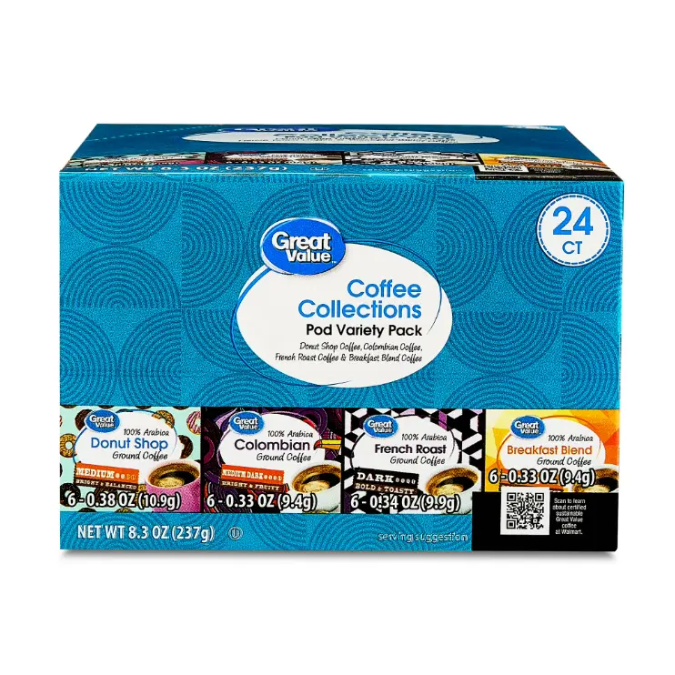Great Value Unflavored Ground Coffee Pods Variety Pack, 8.3 oz, 24 Count