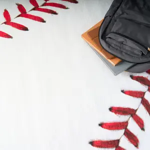 Nourison Imagination Baseball 5' x Round White Kids Washable Indoor Area Rug