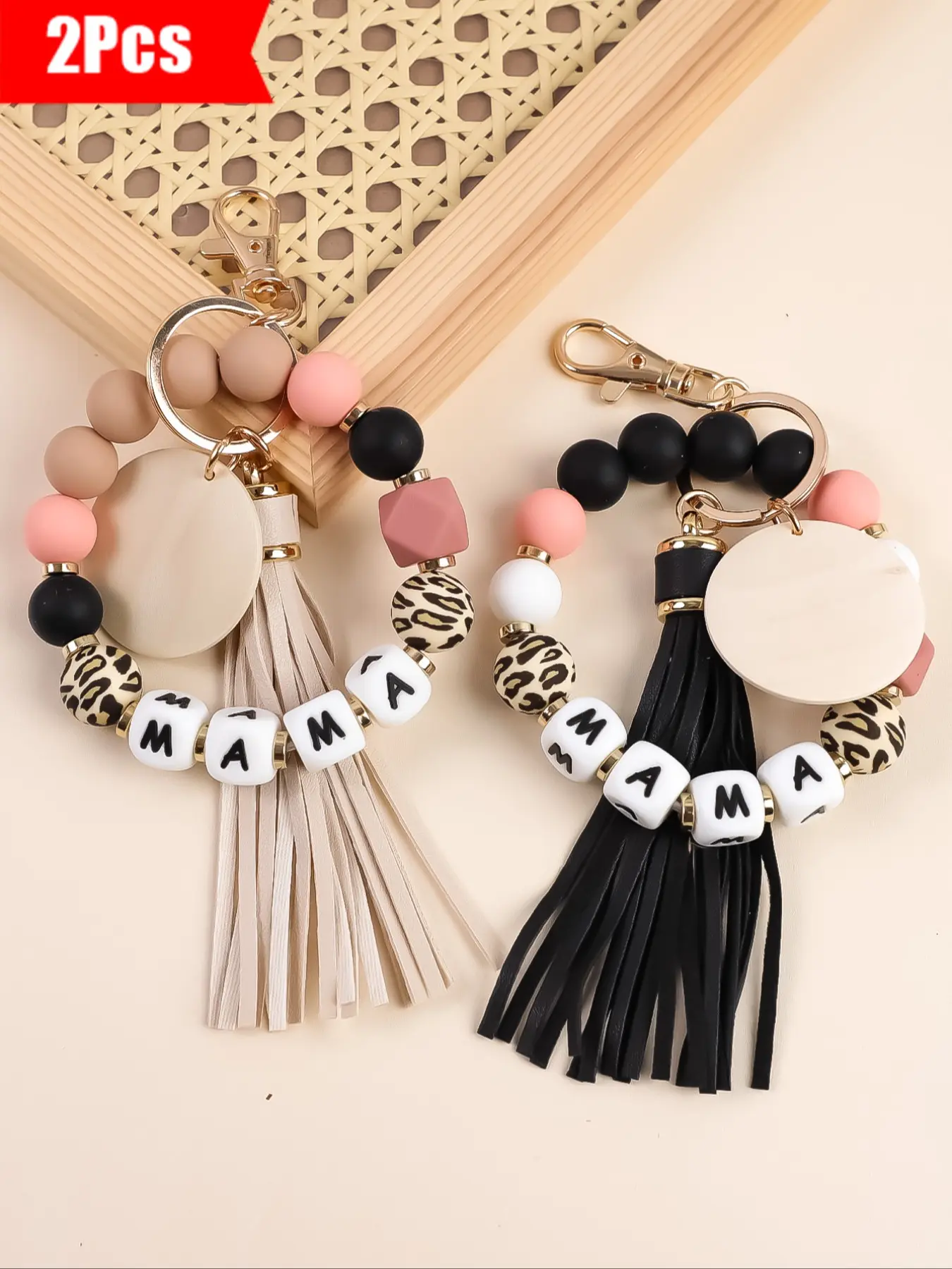 2pcs-Mama Beaded Set, Cute Letter Beads Spelling Out Mama, Fashionable Tassel Design, Perfect Gift for Friends & Mom, Stylish Keychain, Keychain For Purse, Key Rings, Keychains Cute