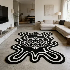 1pc Irregular Creative Retro Living Room Rug, Luxury Sofa Coffee Table Carpet, Vintage Floral Rug, Floral Pattern, Soft Plush Indoor Decor