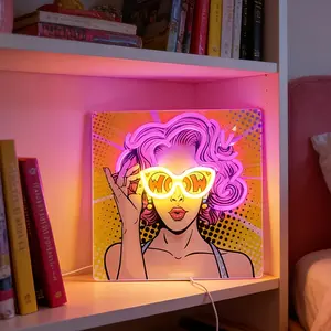 Wow lady neon sign, fashionable female manga neon sign, pop art style, suitable for clothing stores, bedrooms, commercial venues, beaches, beauty salons, bars, salons, birthday parties, gifts for women