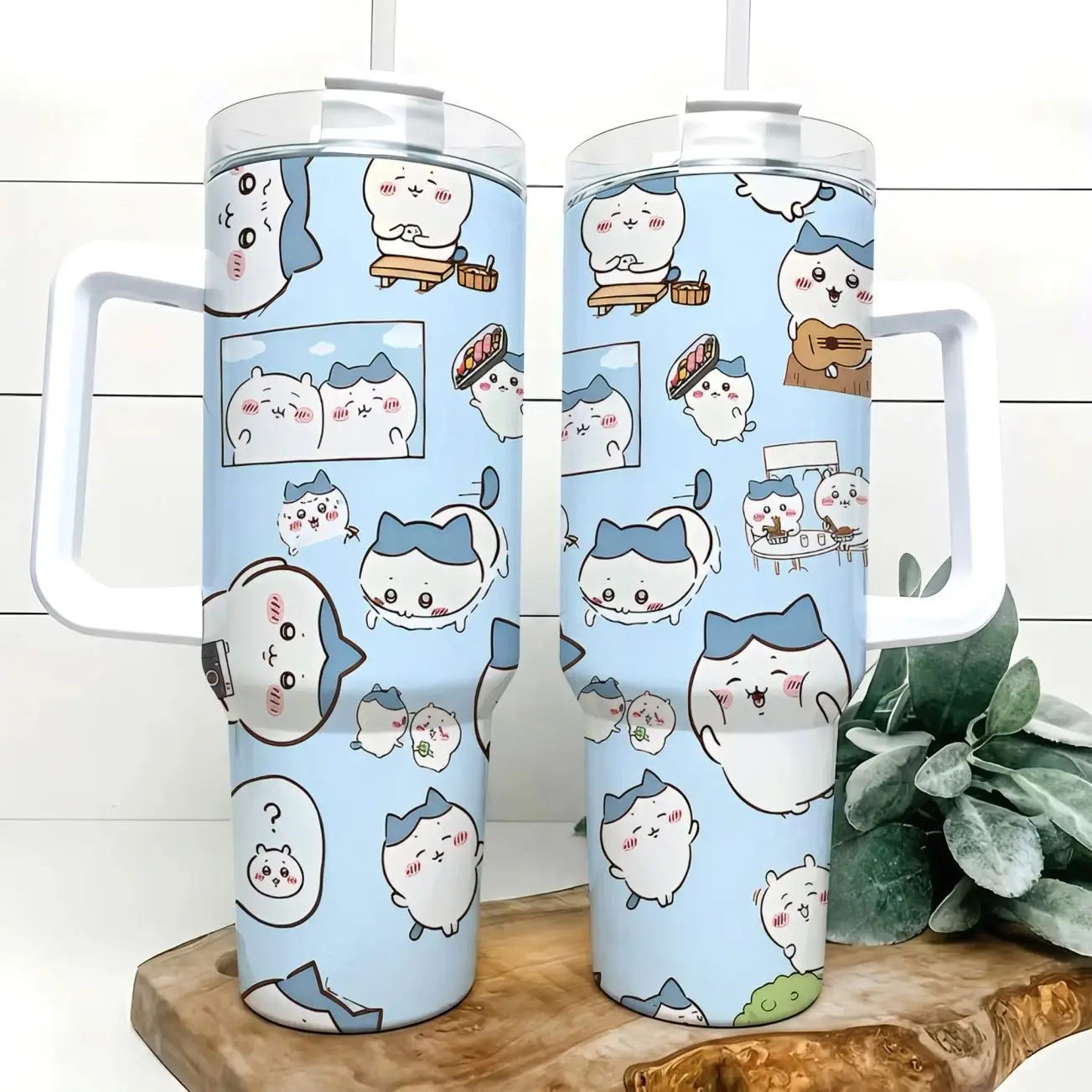 Chiikawa Hachiware Cute Cartoon 40oz Tumbler with Handle, Cute Cartoon Stainless Steel Insulated Travel Mug with Straw, Japanese Anime Style Water Bottle, Gift for Teens, Kids & Kawaii Fans