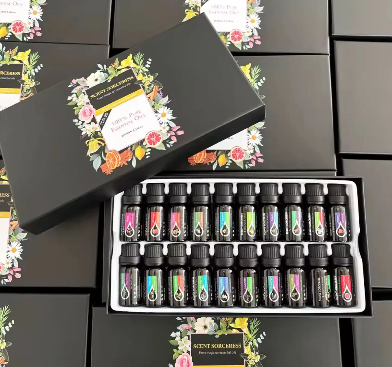 Scent Sorceress Essential Oil Collection - 20-Fragrance Set with Vanilla, Lemon, Eucalyptus, Lavender Scents, Ideal Gift for Aromatherapy Enthusiasts