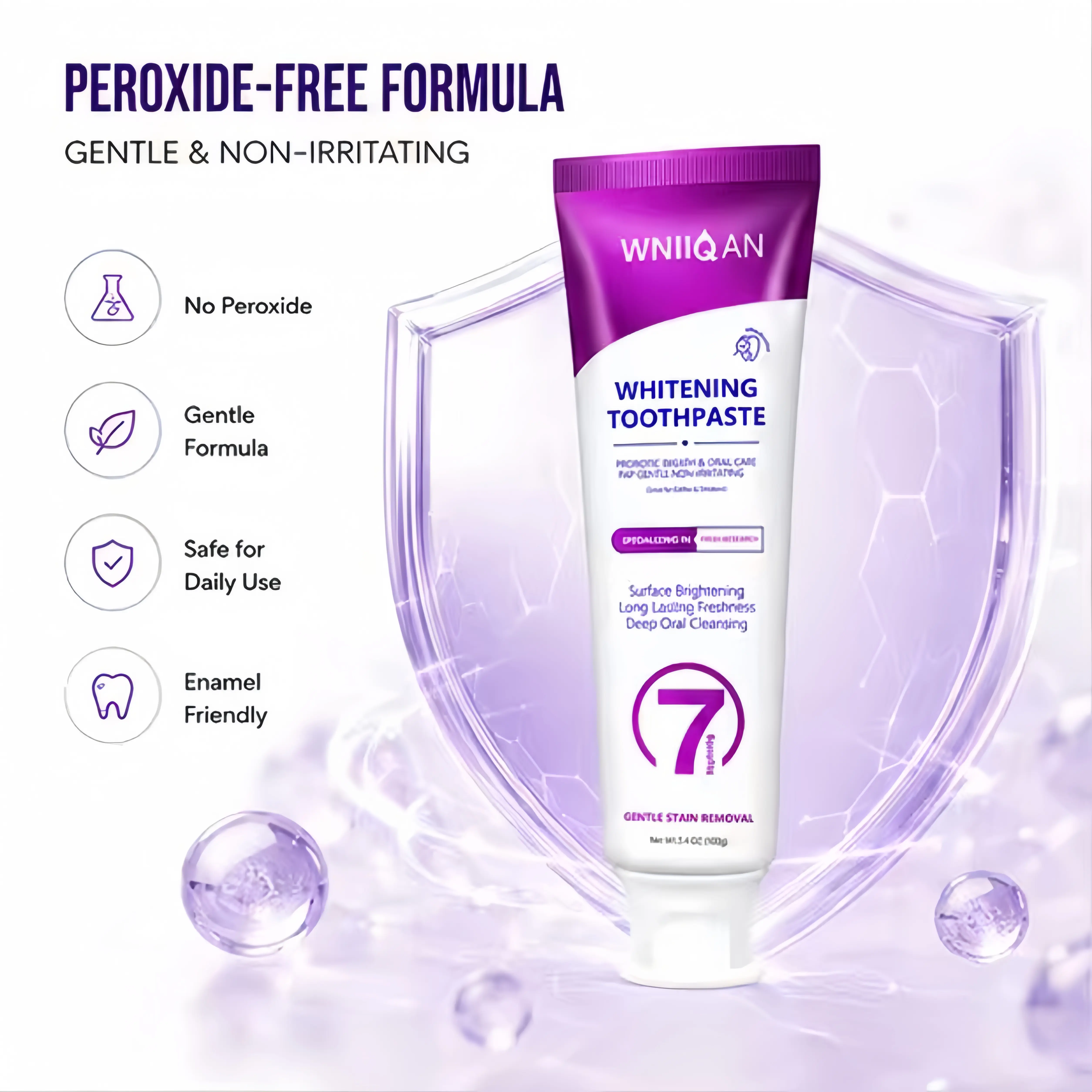 WNIIQAN Whitening Toothpaste with 7 Probiotics, Purple Color-Correcting Formula, Gentle Stain Removal, Fresh Mint Grape Flavor, 3.4 oz