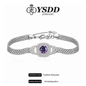 【#310  Exclusive】Luxurious Sqaure Halo Mesh Band 1CT Synthetic Moissanite Bracelet in 925 Sterling Silver