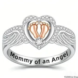 Women’s Angel Wings Heart Ring Meaningful Jewelry Gift Adjustable Fashion Ring for Daily Wear Anniversary Birthday Holiday Occasion