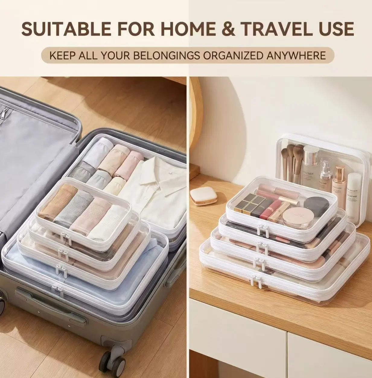 4 Pack Clear Hard Shell Zipper Case, Clear Zipper Pouches Waterproof Makeup Organizer & Travel Toiletry Bag, Diaper Bag Organizing Pouches, Plastic Pouch for Office Home Storage,,dorm essentials,home decor