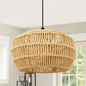 Handmade Hemp Rope Ceiling Light, E26 Base Rustic Flush Mount Indoor Light Fixture, Elegant Woven Natural Fiber Ceiling Lamp, Boho Farmhouse Decorative Light for Bedroom, Living Room, Hallway, Dining Room
