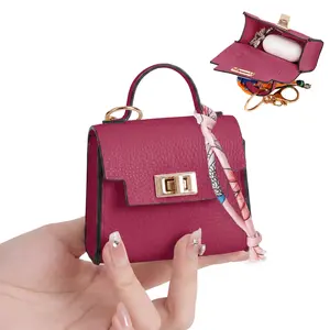 Mini Square Earbud Case Keychain, PU Leather Earphone Case with Colorful Strap, Cute Protective Earbuds Holder Bag Charm Accessory for Backpack Handbag Car Keys, Kawaii Gift for Women Girls
