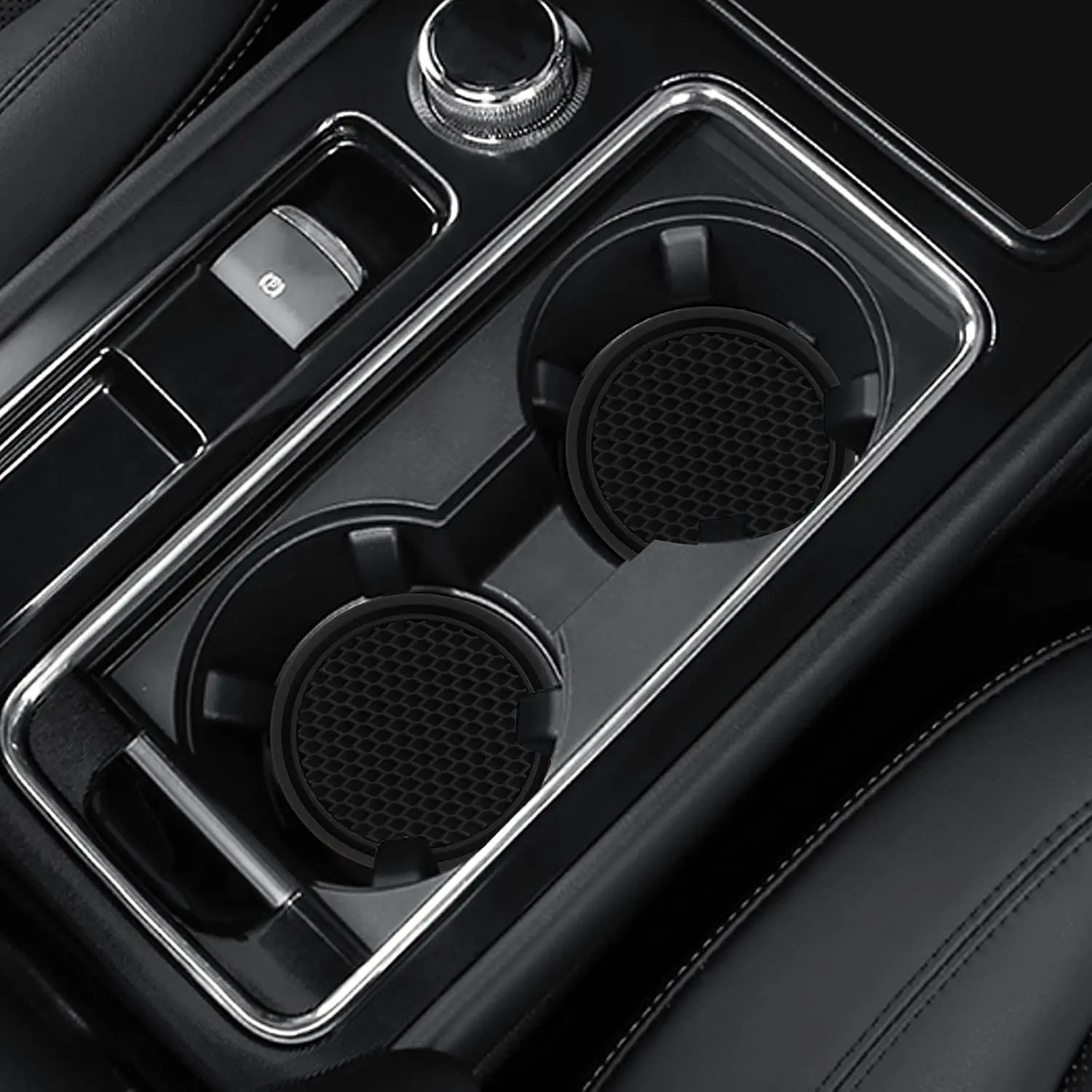 4-Pack Non-Slip PVC Car Coasters, 2.75in Universal Car Cup Holder Pads, Automotive Interior Anti-Slip Mats (Black)