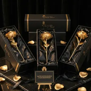 A Set Of Four Gold Dipped Rose Real 24K Gold Rose, Genuine One of a Kind Rose Hand Dipped in 24K Golden Roses Romantic Gifts for Women in Her Birthday Anniversary Day Mothers Day