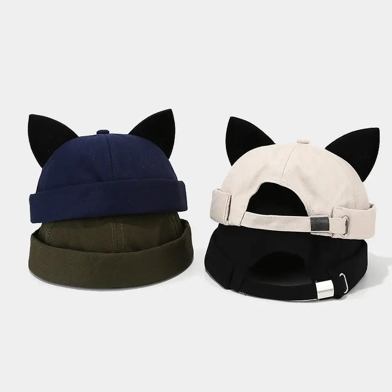 Unisex Adjustable Cotton Baseball Cap - Soft Casual Trendy Dome Hat, Plain Funny Cat Ear Animal Ears Hats, Curled Vintage Skeleton Docker Style, Women's Stylish Fashion Accessory Black Snapback Hats
