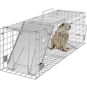 Live Animal Cage Trap, Humane Cat Trap Galvanized Iron, Folding Animal Trap with Handle for Rabbits, Stray Cats, Squirrels, Raccoons, Groundhogs and Opossums