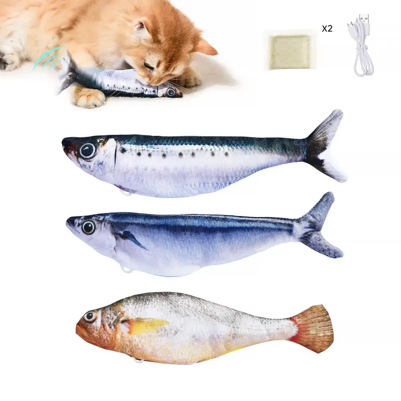 Bitesized Realistic Flopping Fish Cat Toys, 3 Pack, Interactive Cat toys for All Breeds, Tap-Activated 3 Flapping Mode, Sardine/Saury/Yellow Croaker, 7.1 Inches, with Catnip, Rechargeable