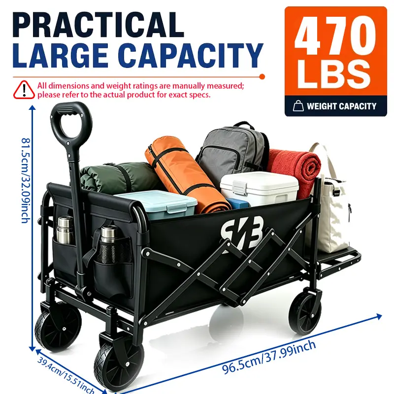 ENB 120L Heavy-Duty Lightweight Folding Trolley Wagon, 280 lbs Load Capacity, All-Terrain 360-Degree Silent TPR Wheels, Adjustable Handle, Quick-Fold Design for Camping (Home Improvement Building Supplies)