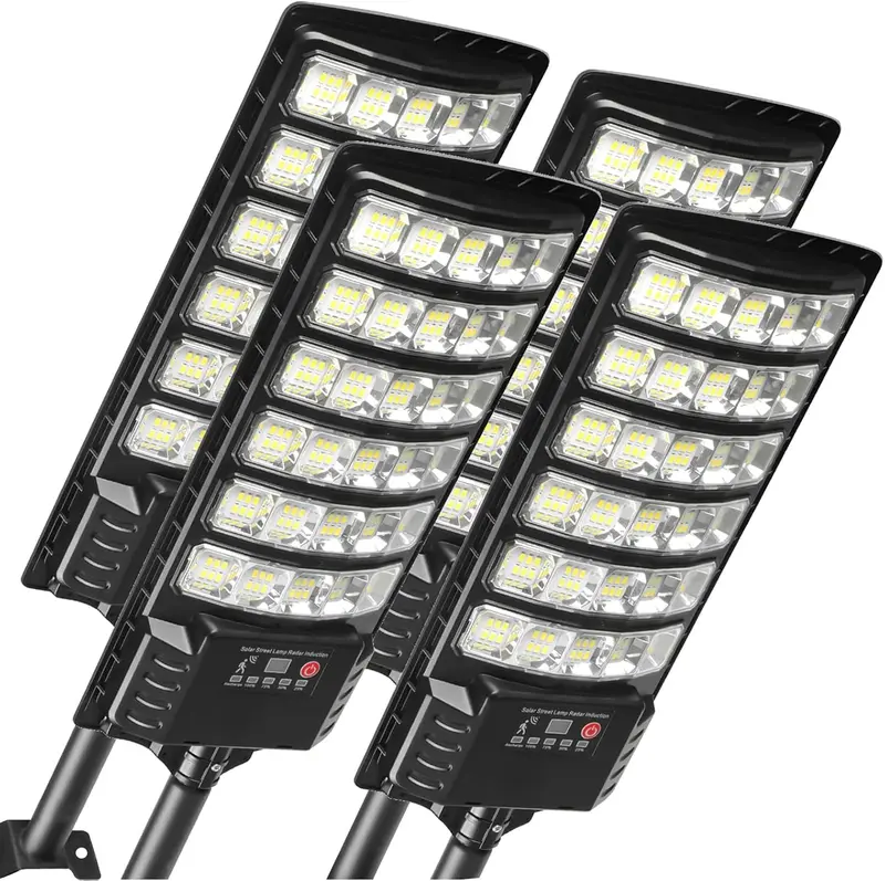 4Pack Solar Street Lights, 30000LM Outdoor Flood Light, Dusk to Dawn, IP66 Waterproof Solar Powered Parking Lot Light with Remote Control, 6500k Dimmable Security Lamp