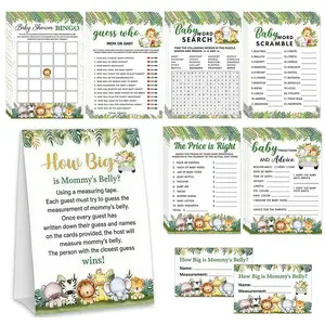 126 Pcs Wildlife Theme Baby Shower Game Set, Jungle Animal Party Supplies, Includes Bingo, Word Reveal, Price Guessing, Gender Neutral Activity Kit