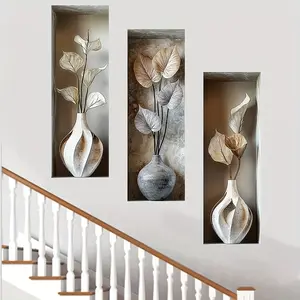 Elegant Leaf & Vase Wall Art Set, Modern Minimalist PVC Decals, Art Stickers, Self-Adhesive Nordic Home Decor for Living Room, Bedroom, Study
