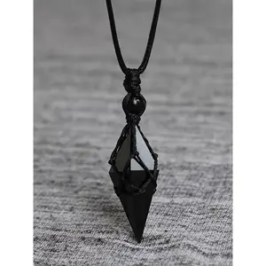 Bohemian Natural Obsidian Pendant Necklace, Unisex Adjustable Length Handmade Jewelry, Casual Versatile Gift for Valentine's Day, Mother's Day, Father's Day, Handmade Fashion Accessory