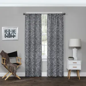 Eclipse Bryton Thermal Insulated Single Panel Rod Pocket Darkening Curtains for Living Room, 37 in x 63 in, Black