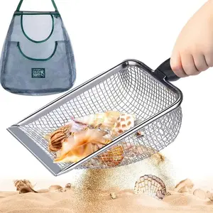 Beach Mesh Shovel with Mesh Beach Bag, Beach Accessory, Filter Sand Scooper for Picking Up Shells, Shark Tooth Sifter Dipper Beach Toy Storage Bag