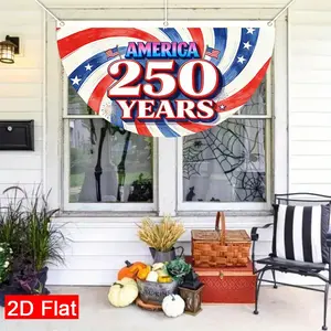 2D Flat Semi-Circular Garden Flag for Outdoor Courtyard Wall Decor - Double-Sided Printed Polyester Patriotic Fan-Shaped Banner for America 250th Anniversary Celebration Yard Lawn Decoration