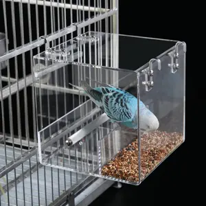 Acrylic Bird Feeder Transparent Anti-Spill Food Container, Hanging Feed Box for Small Parrots, Indoor Outdoor Use, Pet Supplies