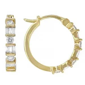 JTV Baguette and Round Lab-Grown Diamond F-G VS 14K YG Over Sterling Silver Huggie Earrings 0.50ctw