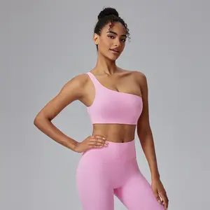 Women's One Shoulder Sports Bra Asymmetrical Workout Yoga Bra Includes Transparent Straps
